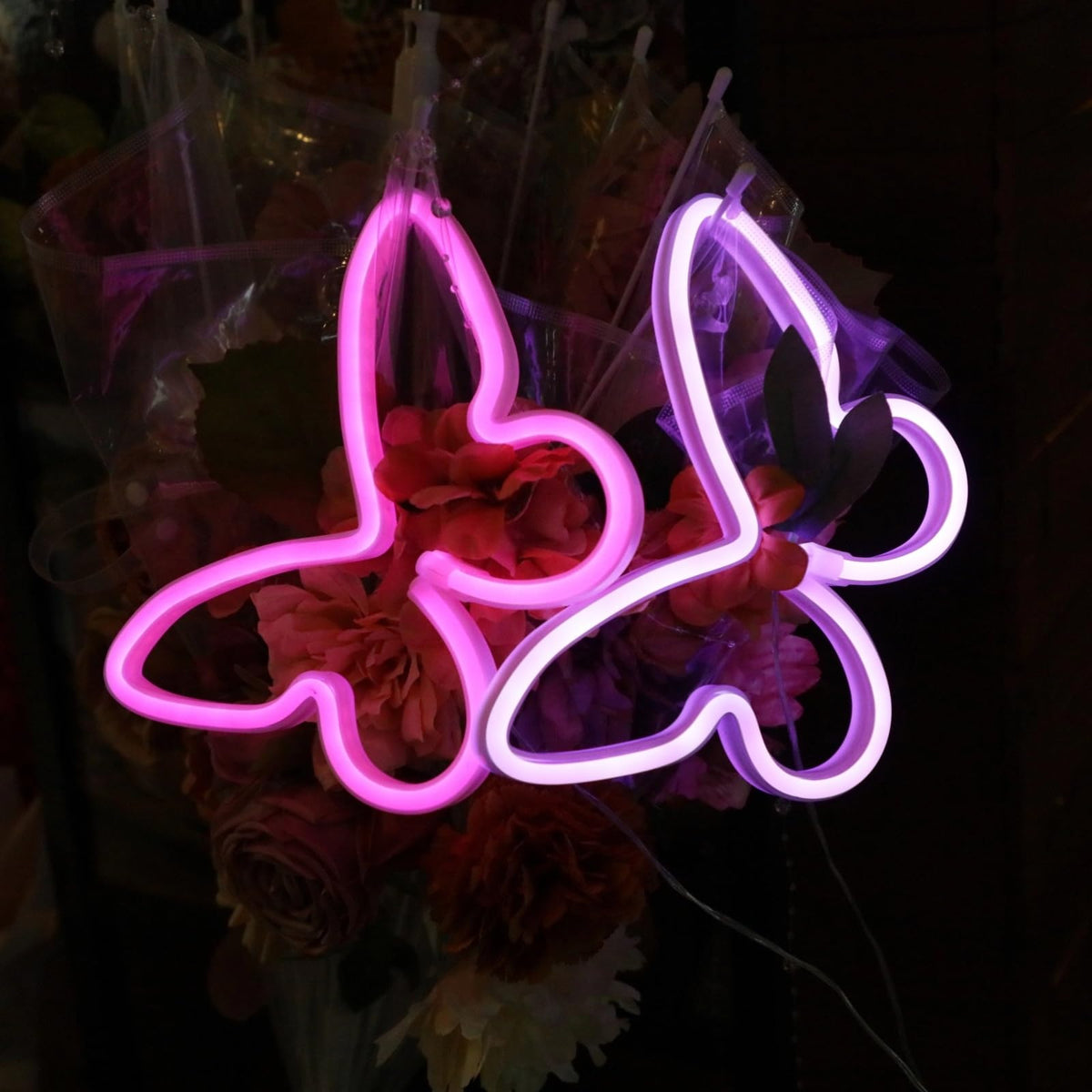 Butterfly Neon Sign, 2 Pack Led Neon Light USB/Battery Operated Wall Decor for Party, Birthday, Wedding, Holiday, Christmas, Living Room, Bar, Bedroom, Indoor, Valentine Gifts (Pink Purple)