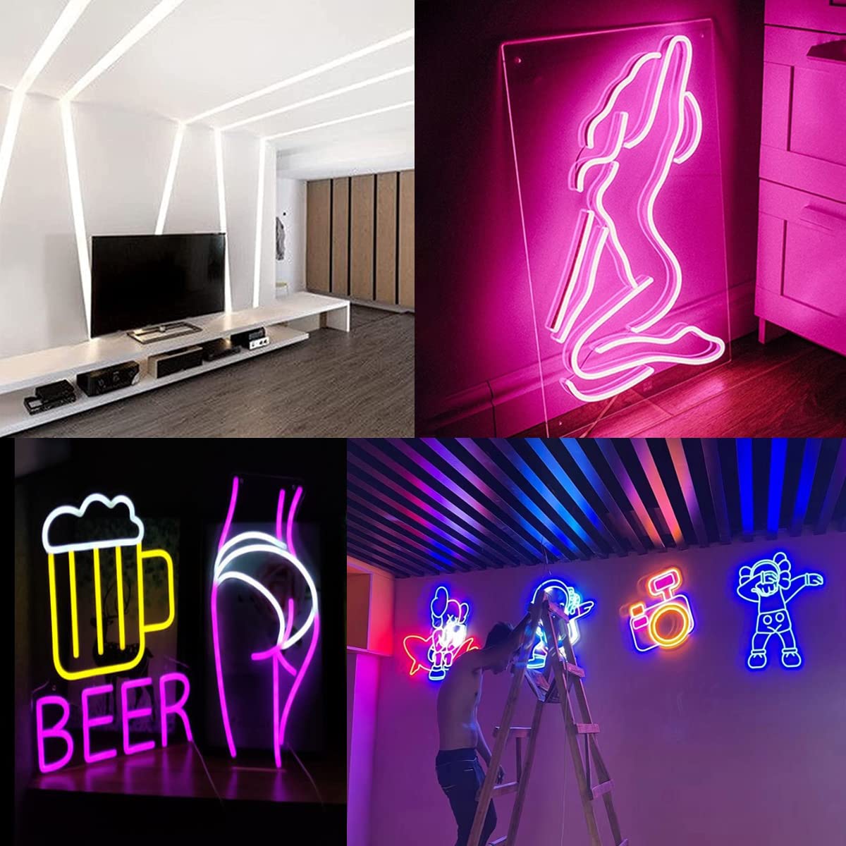 Maxlaxer White Neon LED Strip Lights, 16.4ft 12V Waterproof Flexible Light for Indoor/Outdoor Decoration (Includes Power Adapter)