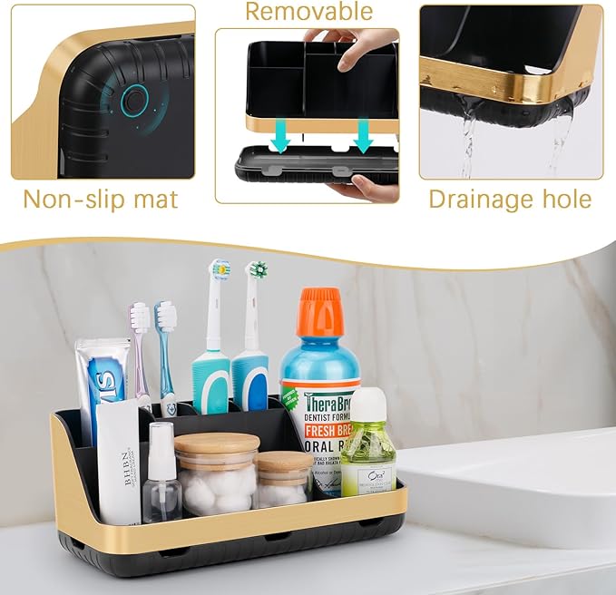 Gold Toothbrush Holders for Bathrooms Countertop Organizer