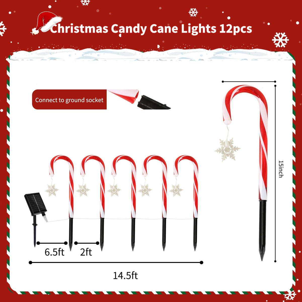 MOUOUSO Solar Christmas Candy Cane Lights, Outdoor Waterproof Pathway Stake Lights with 8 Modes, Solar Lights for Outside Yard Walkway Garden Christmas Decorations