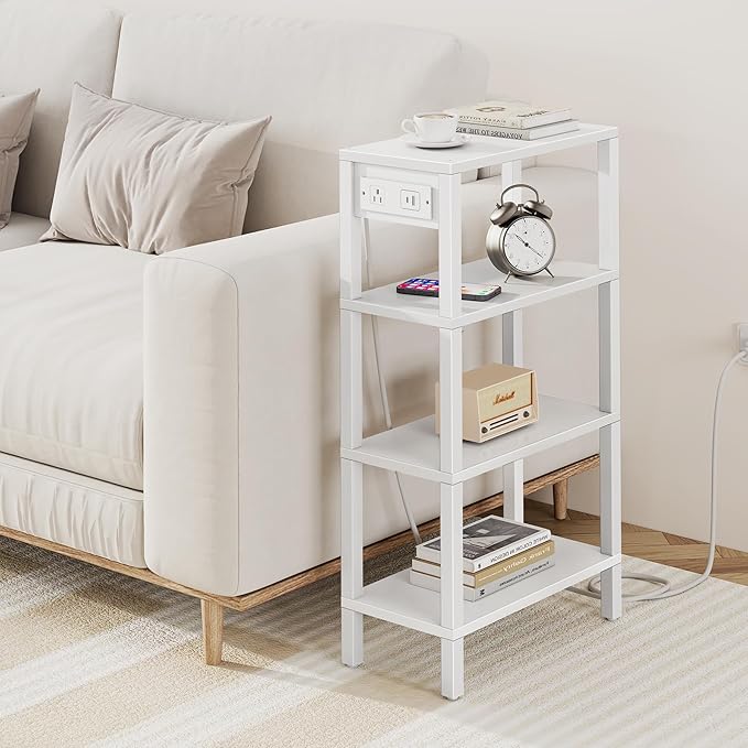 TUTOTAK Narrow Side Table with Charging Station, Small End Table with USB Ports
