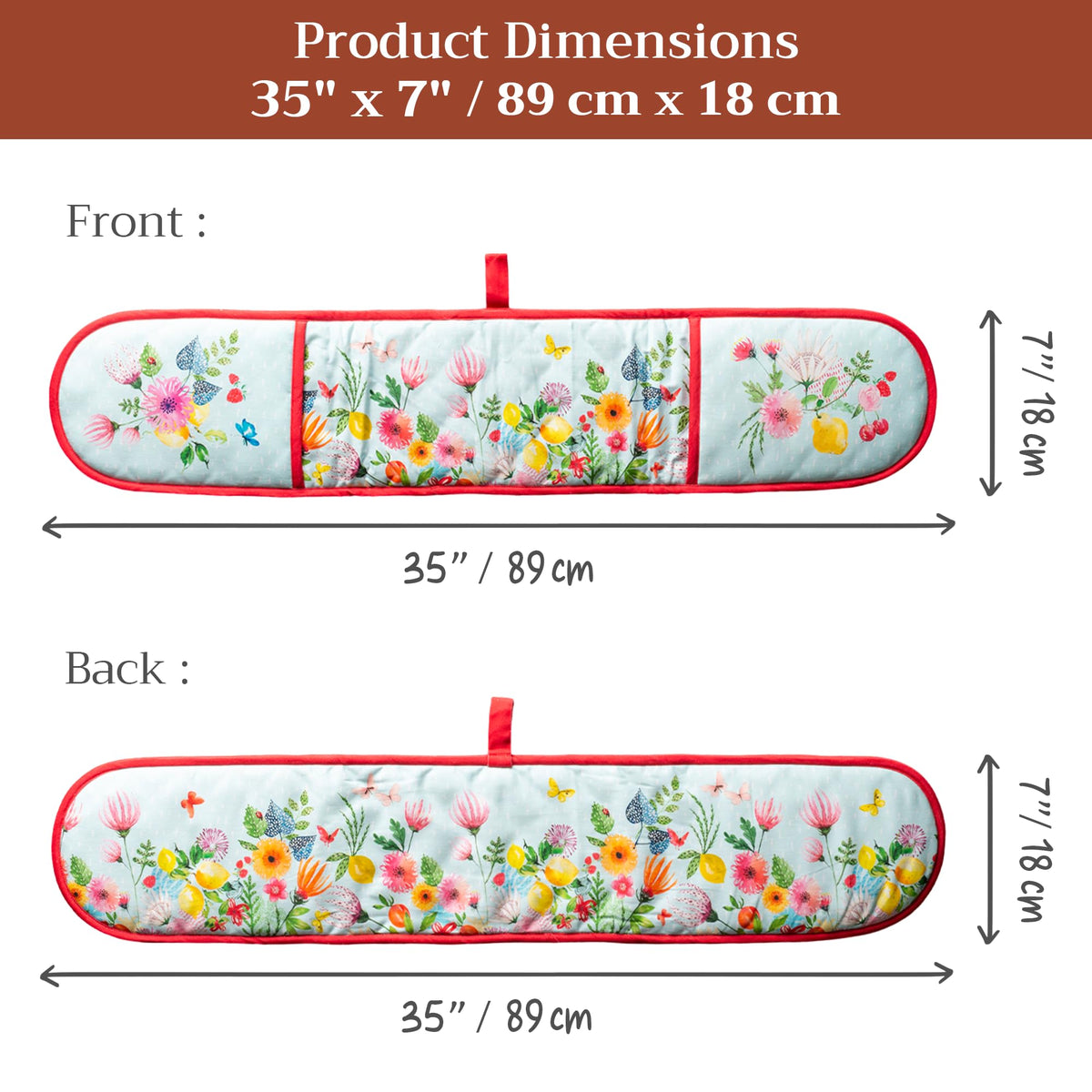 Maison d' Hermine Double Oven Mitts 100% Cotton 7"x35" Double Oven Mitt Heat Resistant BBQ Cooking Gloves with Loop Baking Grilling Kitchen Hotel Home Farmhouse Spring Summer (Jardin D'Ete - Mint)