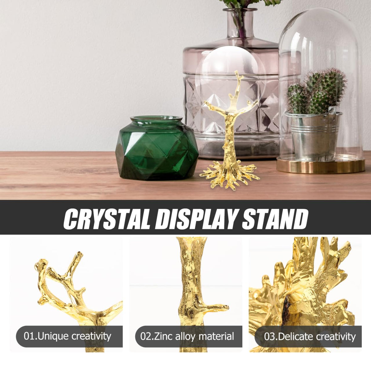 HOMSFOU Gold Tree Branch Metal Sphere Holder for Crystal Ball and Mineral Specimen, Tabletop Ornament Rack for Small Collectibles and Home Decor