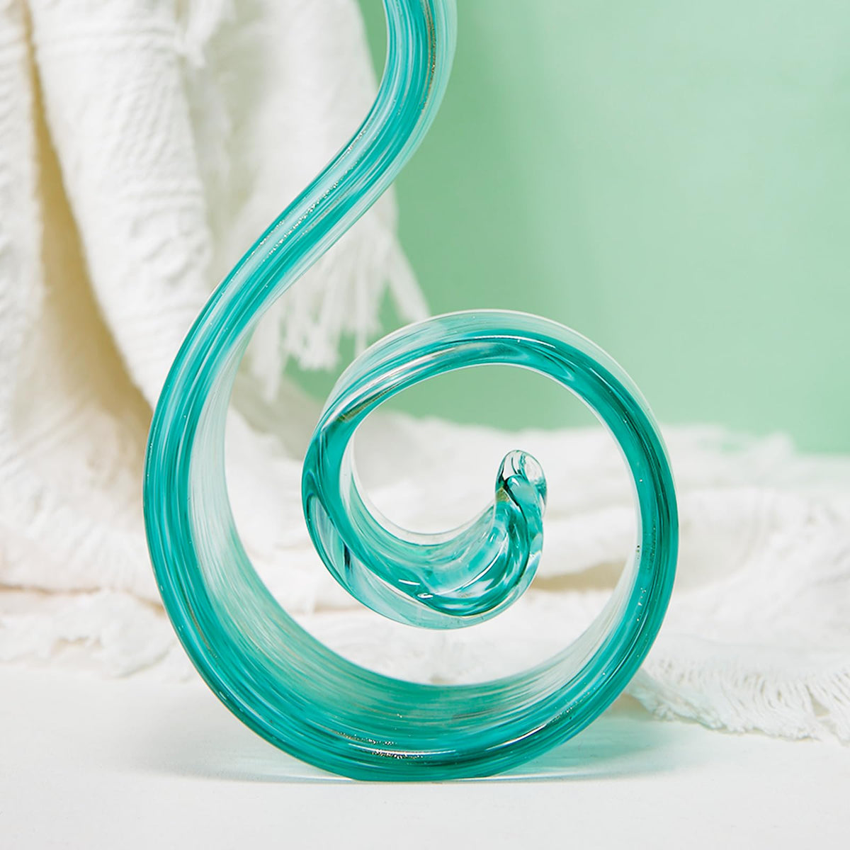 ORRFIDDY 11.4" Tall Hand Blown Glass Sculpture, Murano Style Art Glass Figurine, Modern Coastal Home Decor Accent for Shelf, Table, TV Stand, Living Room Decoration