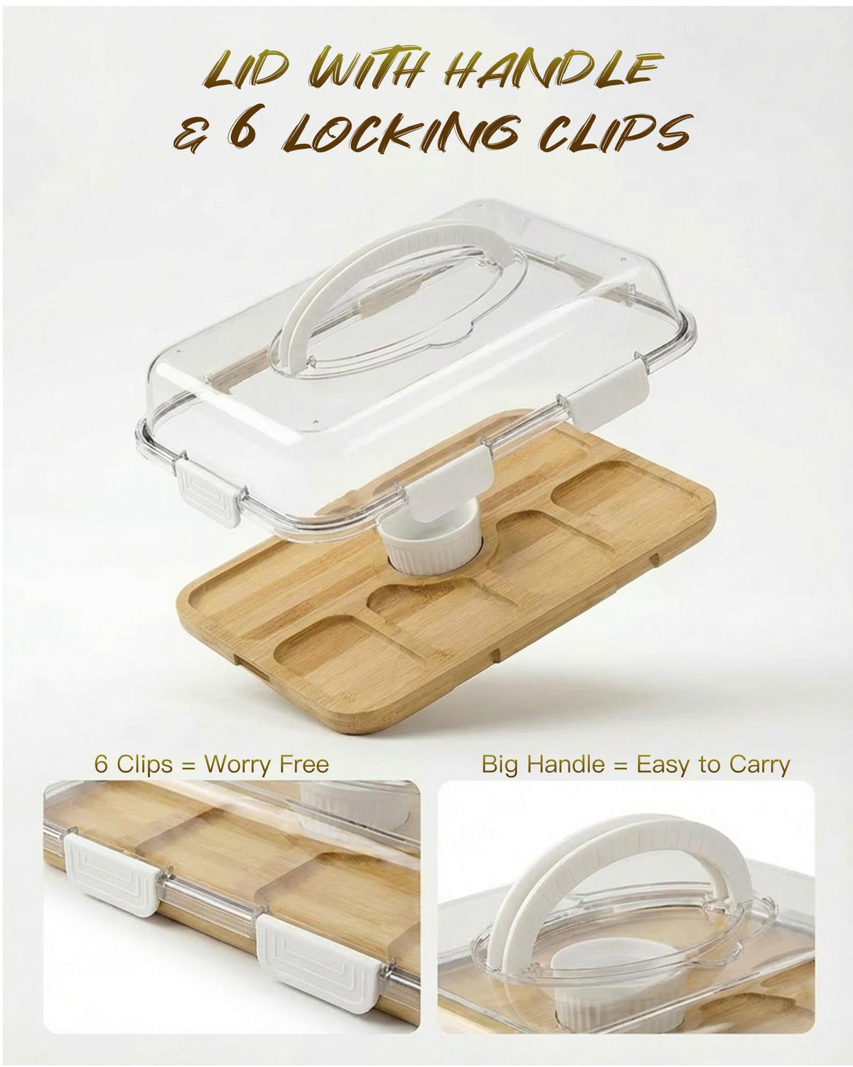 Charcuterie Board with Lid & Ice, Upgraded 6 Snap Laches, Sauce Cup Included, Large Portable Cheese Tray with Handle, Serving Tray for Picnic & Pool, House Warming Gifts New Home (White)