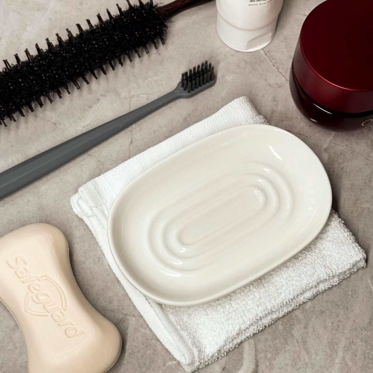 Ceramic Marble Pattern Soap Dish, Textured Raised Soap Saver Tray for Shower Bathroom Kitchen Sink Vanity, Easy to Clean Multi-Use Holder for Bar Soap Jewelry Rings Keys, White (2 Pack)