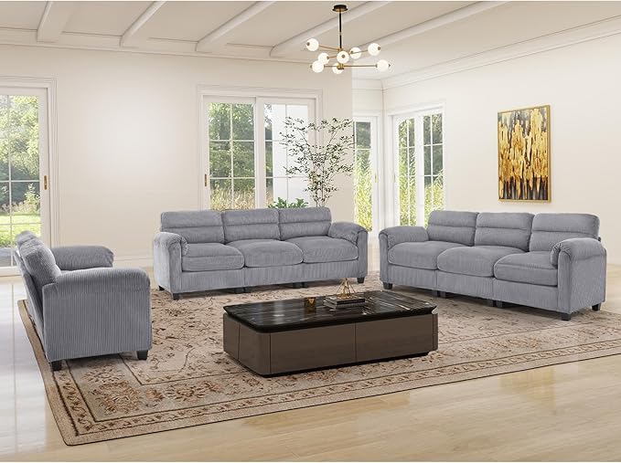HAOMARKETS Corduroy Sofa Set, Upholstered Loveseat and 3-Seater Couch Set of 2