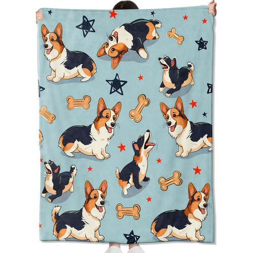 amepay Cute Corgi Blanket Gifts for Kids Adult Girls,Cartoon Puppy Pups Dog Flannel Throw Blankets,Soft Comfy Lightweight for Modern Home Couch Bed Sofa Decor,Pet Lovers 60x80in