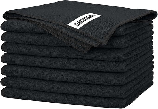 FIXSMITH Black Microfiber Cleaning Cloth -Pack of 8, Highly Absorbent Cleaning