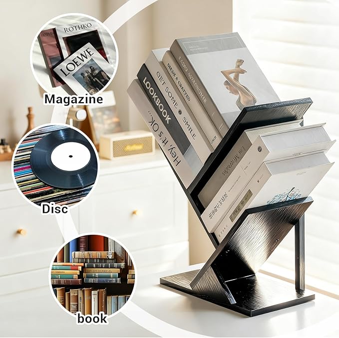 3 Tier Small Tree Bookshelf Black Floating Book Shelves