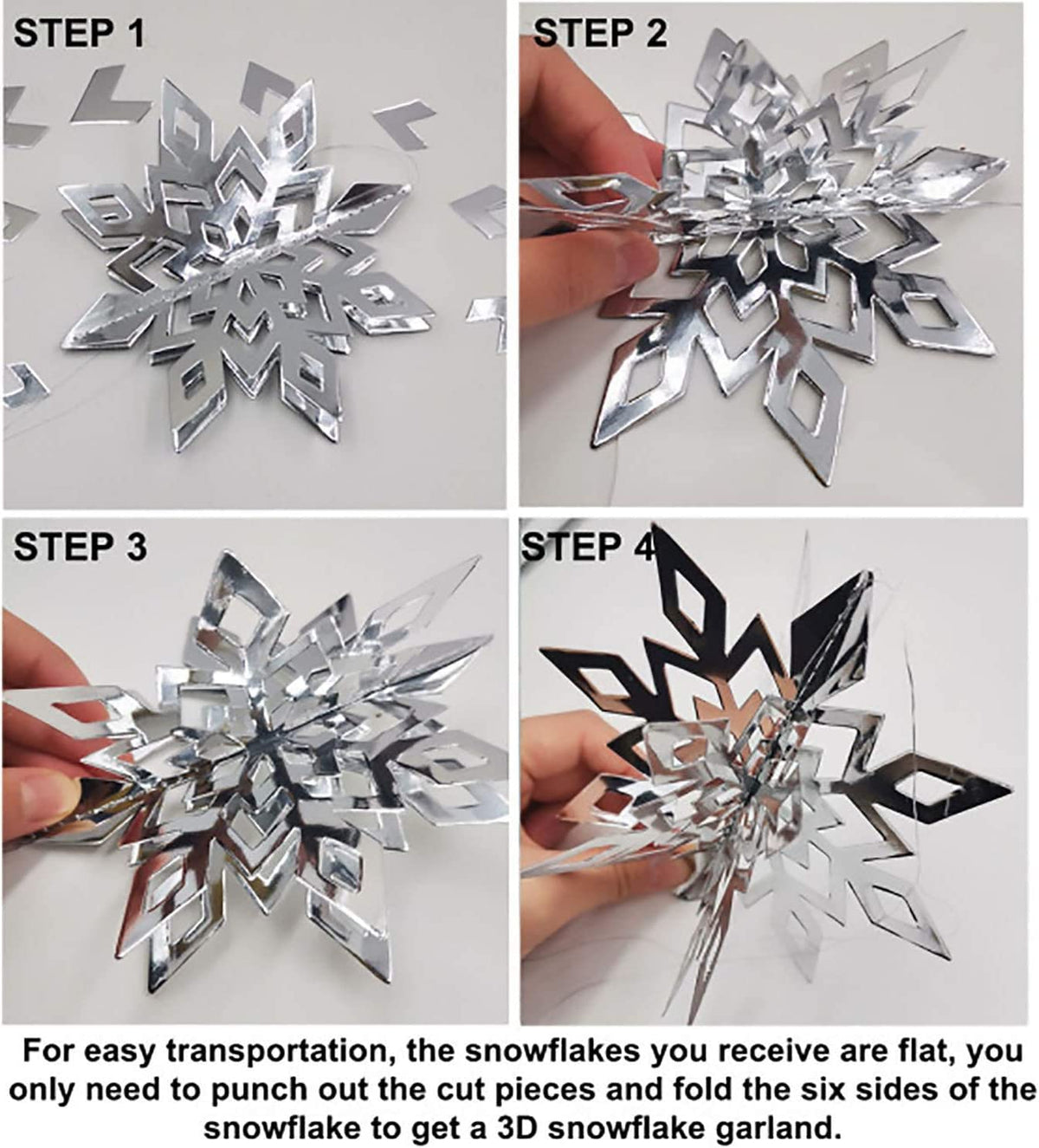CNUSER Winter Wonderland Snowflakes Party Decorations 3D Card Hanging Paper Centerpieces for Christmastree/New Year/Baby Shower/Wedding Party (Mirror Silver)