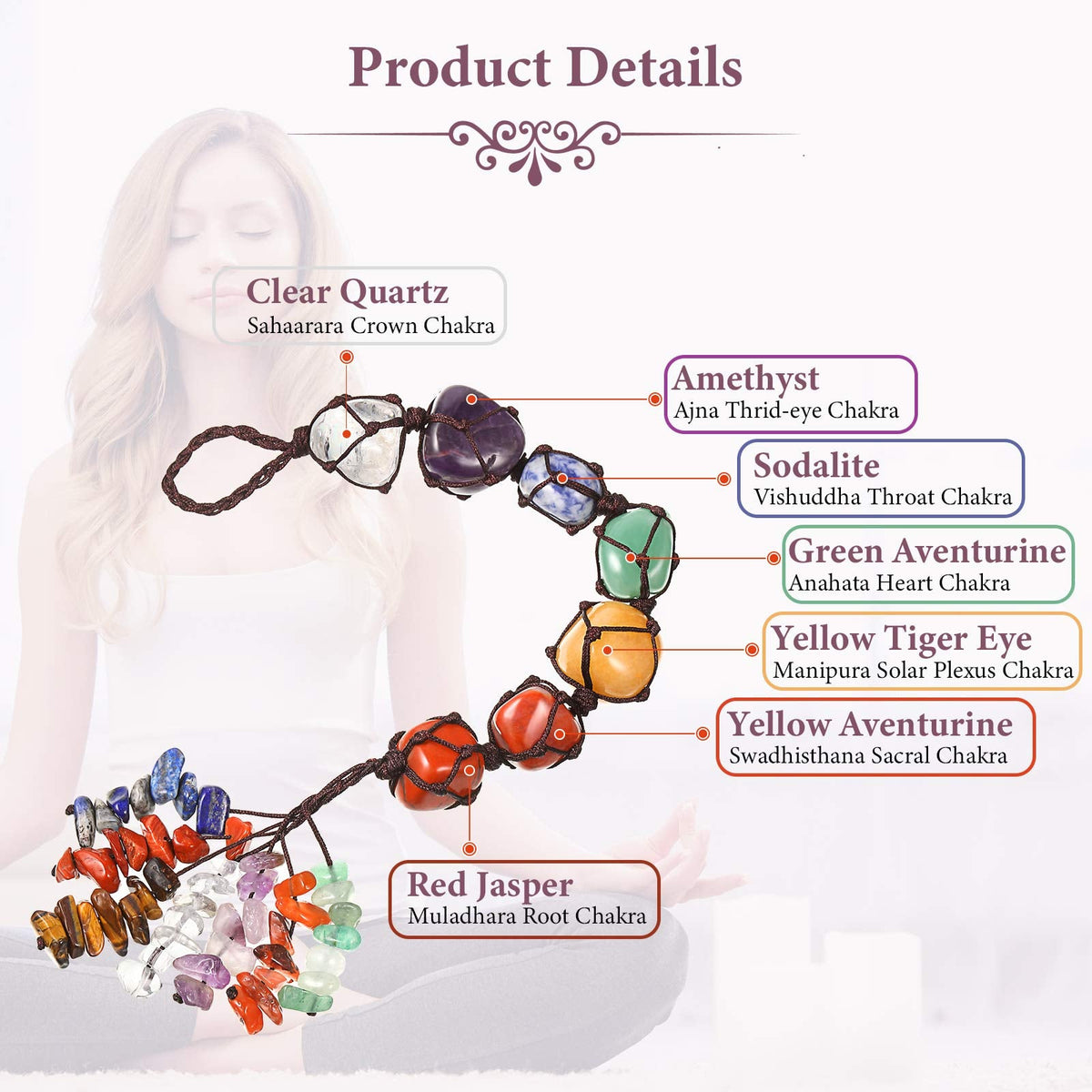 7 Chakra Gemstones Crystal Healing Hanging Ornament, Good Luck Indoor Home Wall Decoration, Feng Shui Ornament, Car Window Decoration, Christmas Trees Ornament (1 Piece)