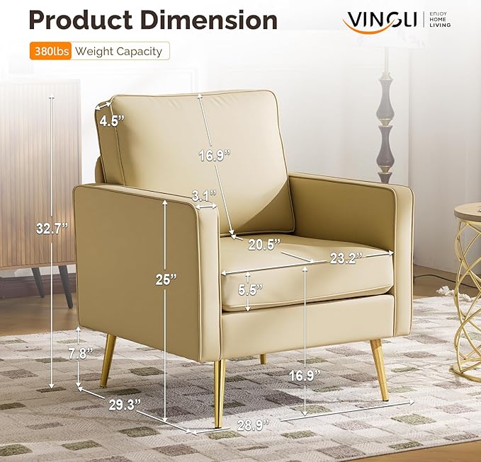 VINGLI Modern PU Leather Accent Chairs Set of 2, Single Sofa Chair