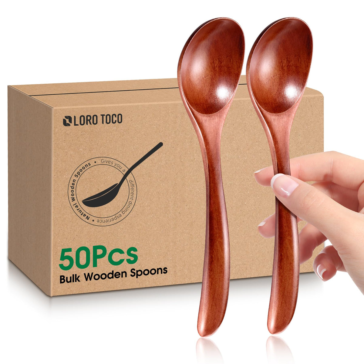 LOROTOCO 50PCS Small Wooden Spoons 6.7" Soup Spoons Bulk for Eating with Stirring & Scoop Coffee Honey Tea Jam Salts Kitchen Utensils Set