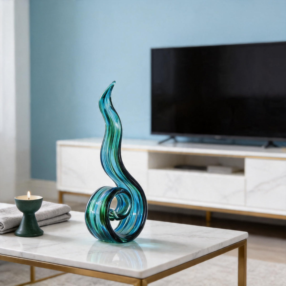 DOVDOV Hand Blown Glass Sculptures, Abstract Glass Figurines, and Green Glass Art Decorations Perfect for Decorating Coffee Tables, TV Stands, vanities, entryways, Offices, and Bookshelves.