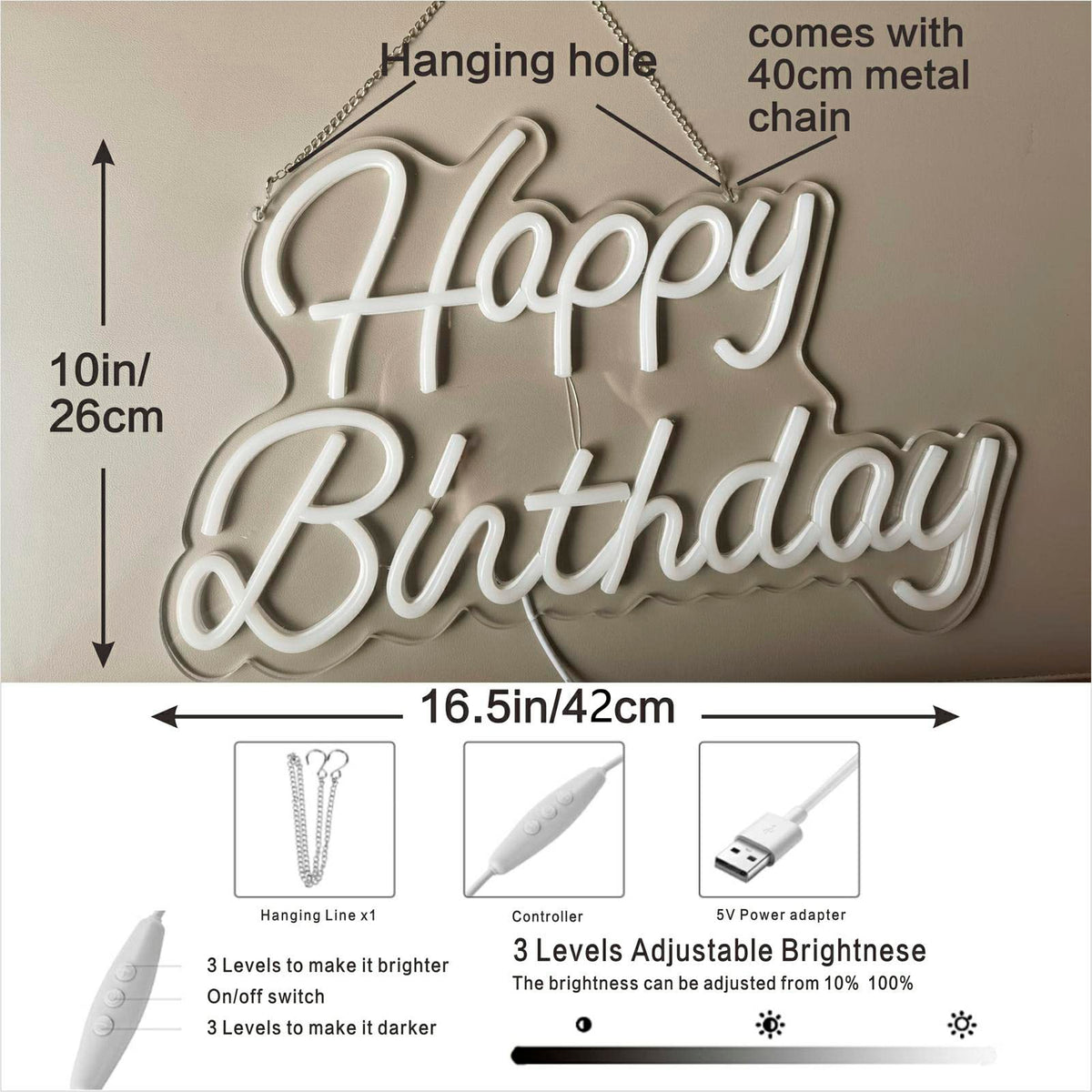 HFHungkeong Happy Birthday LED Neon Decor Night Light for Bedroom Bar Wedding Cafe Christmas Celebration Anniversary,Hanging Birthday Party Light Up Signs with Dimmable Switch(Warm White)