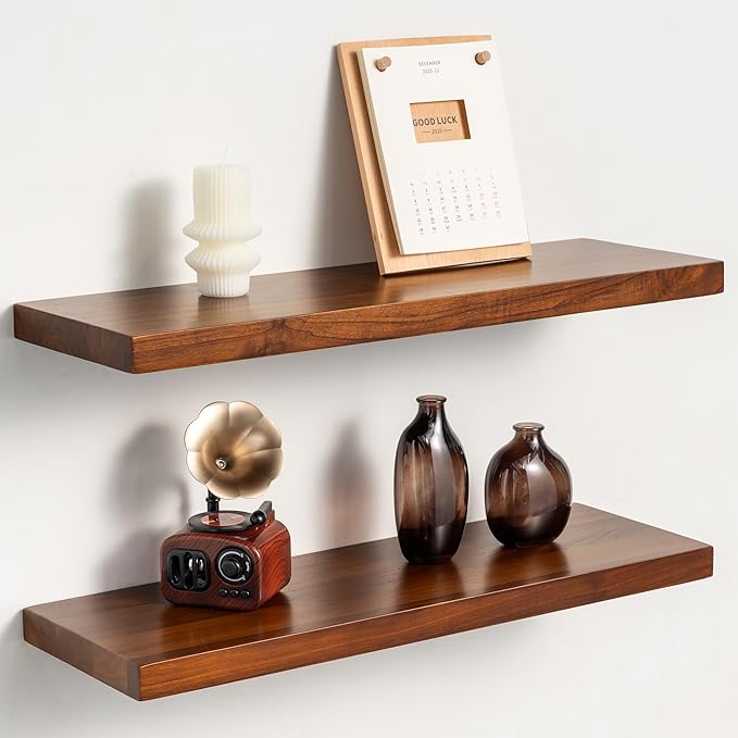 24 Inch Teak Floating Shelves Set of 2