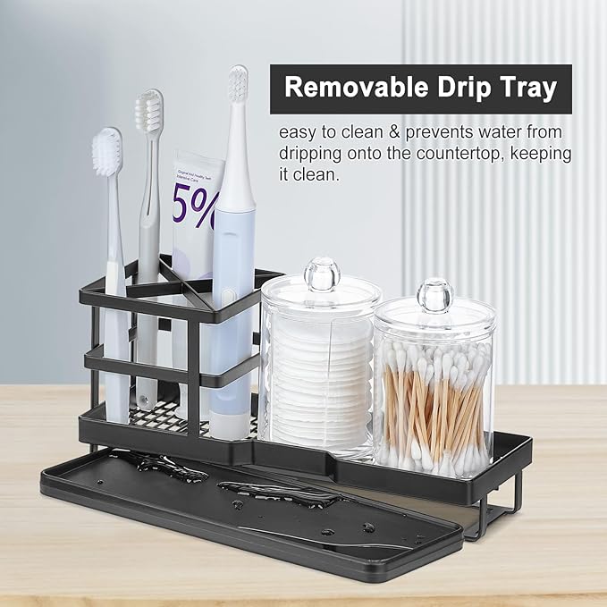 MYITYARD Toothbrush Holders for Bathrooms, Cotton Swabs & Cups Dispenser Set