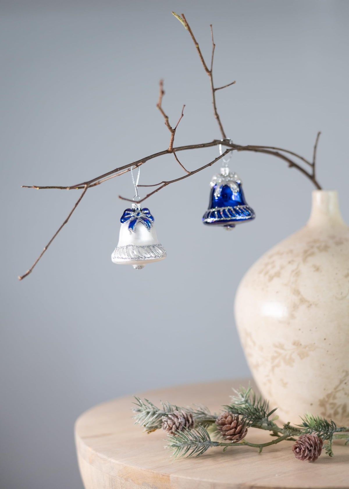 Polish Gallery Small Christmas Ornaments Blue Jingle Bell Handcrafted Mouth Blown Glass Christmas Ornaments in Bulk Small Ornaments for Crafts Made in Poland