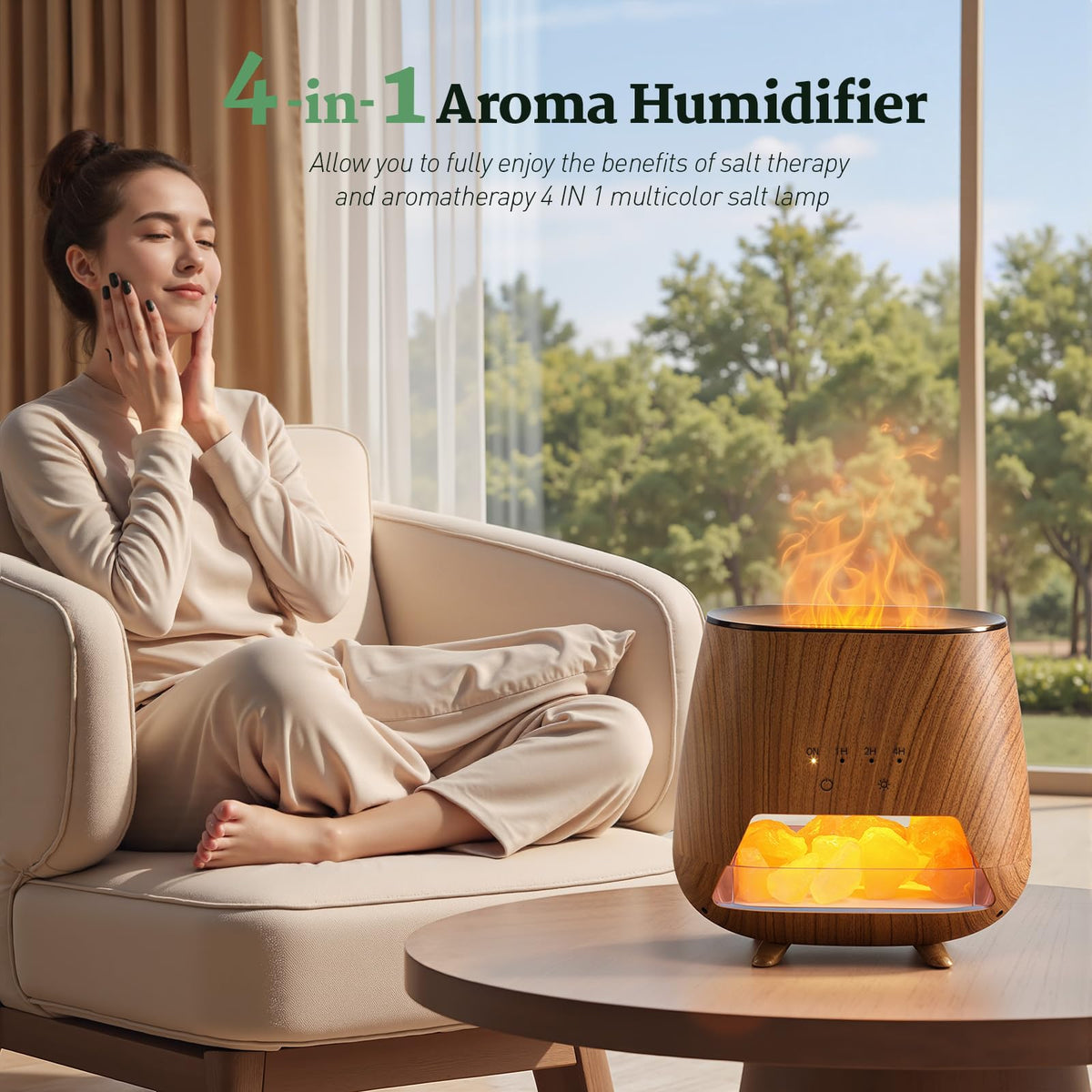 JJNJJN Essential Oil Diffuser for Home: 200ml Aromatherapy Diffuser with Himalayan Pink Salt Rock, Cool Mist Humidifier with Auto Off Function and 9 Colors LED Night Light for Bedroom