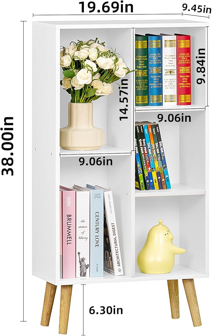YAHARBO Small White Bookshelf, 3 Tier Modern Kids Bookcase