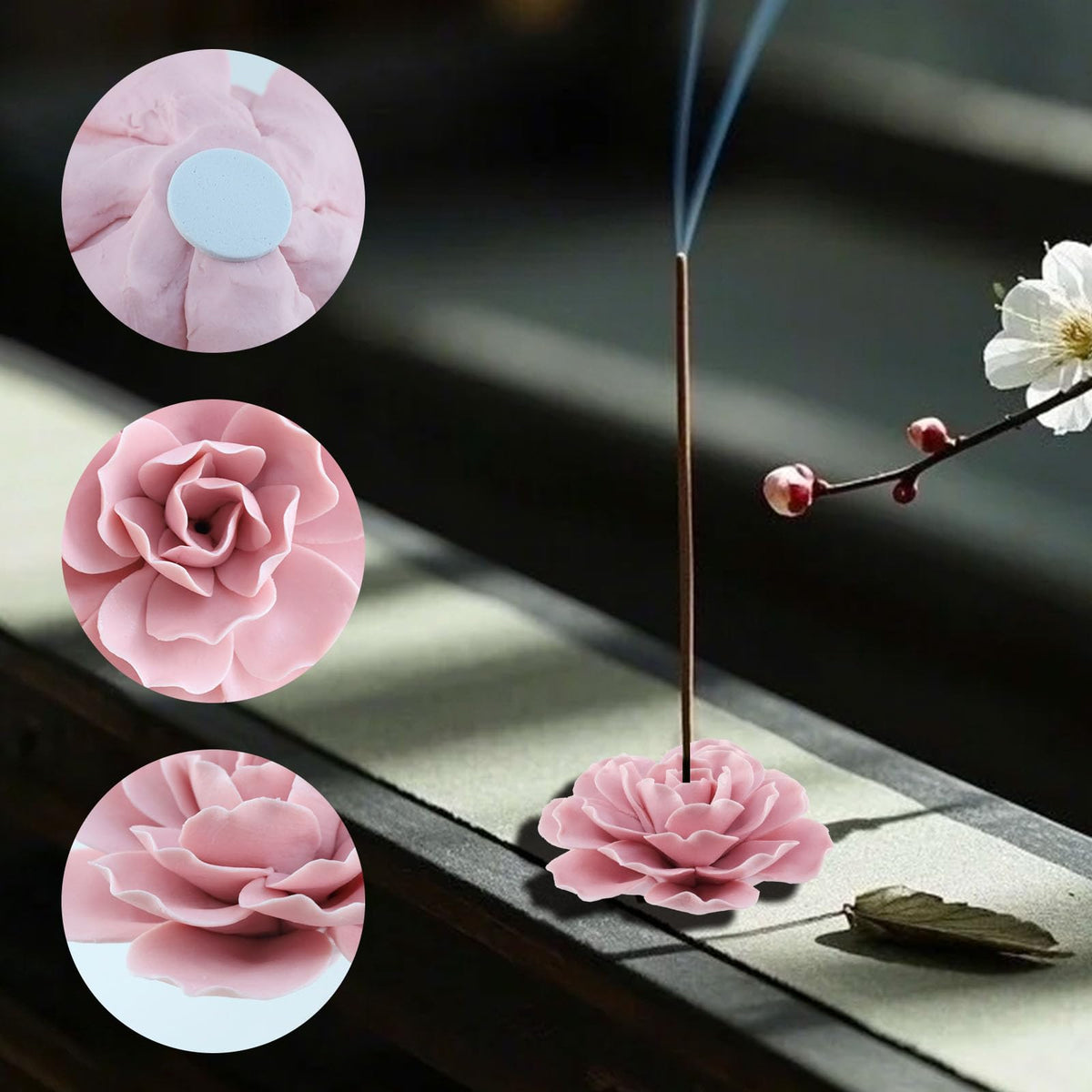 Bitray Pink Incense Holder 3.35" Dia Burner Holder Ceramic Flower Incense Sticks Holder for Yoga Studio