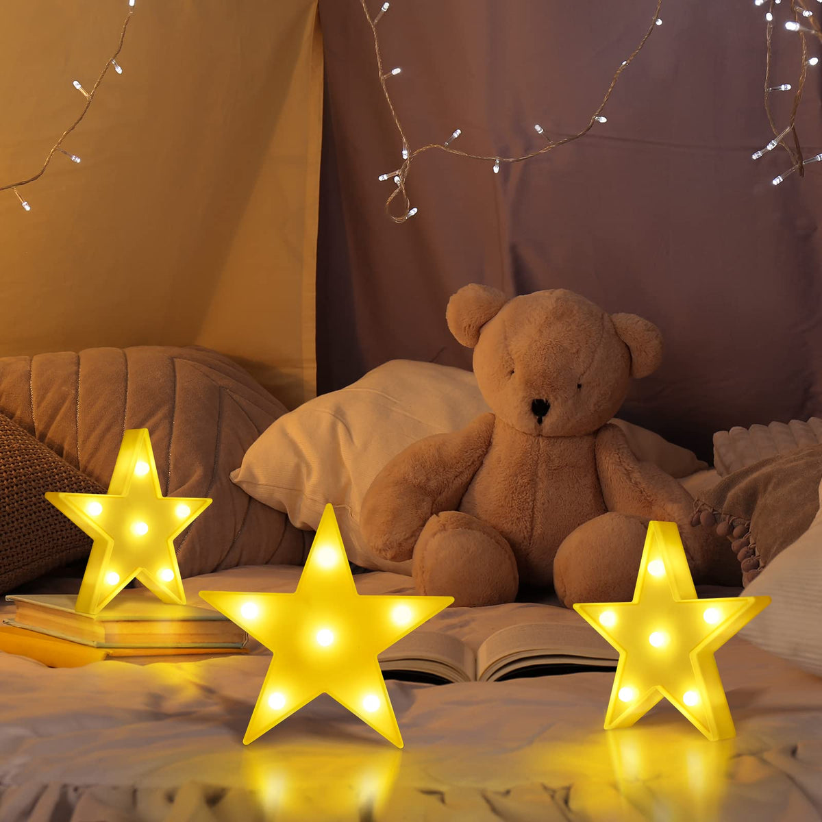 6 Pcs LED Stars Night Light Can Be Hung On The Wall Kids Room Room Light, Suitable for Birthday Party Holiday Decoration Baby Room Nursery Decoration (Star-6pcs)