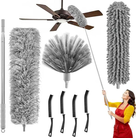 100-inch Duster with Extension Pole, 8-in-1 Cobweb Duster Kit Includes Chenille