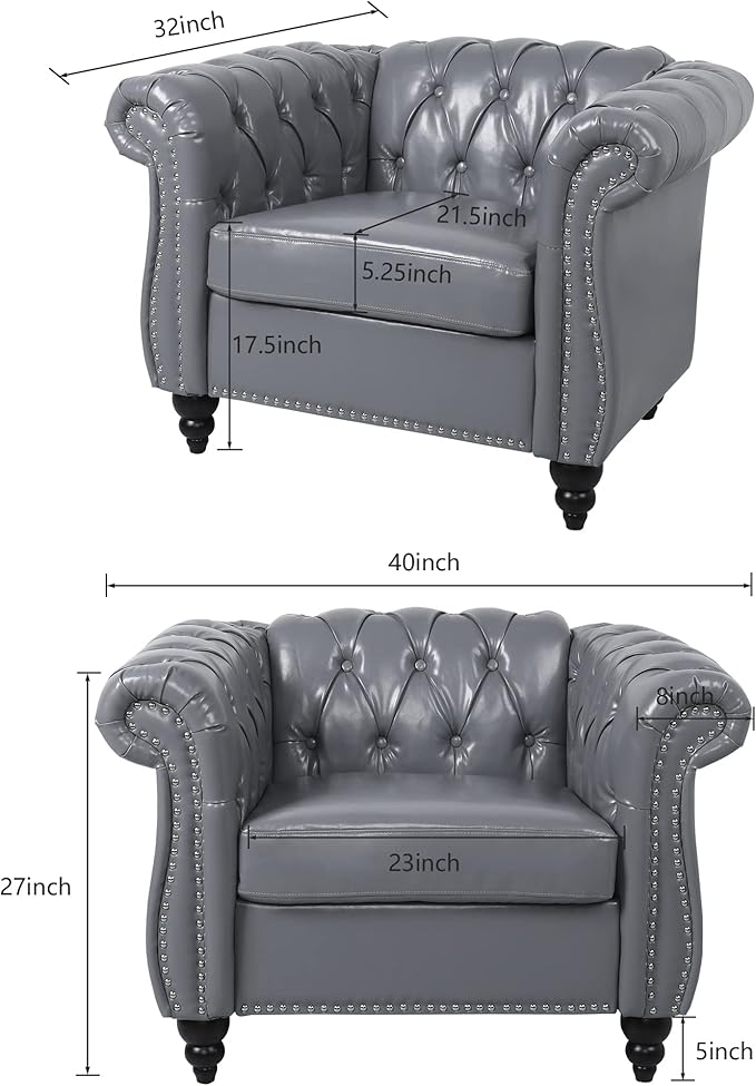 LEVNARY Leather Upholstered Armchair, Mid-Century Modern Single Sofa Chair