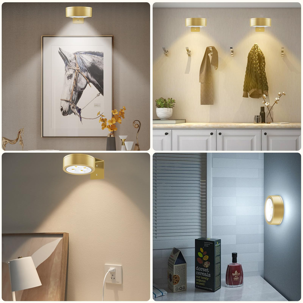 SIXDEFLY Picture Lights for Wall, 3 Lighting Modes Magnetic Art Display Light,Battery Operated Led Painting Light with Remote Control Dimmable & Timer,3Pack Gold