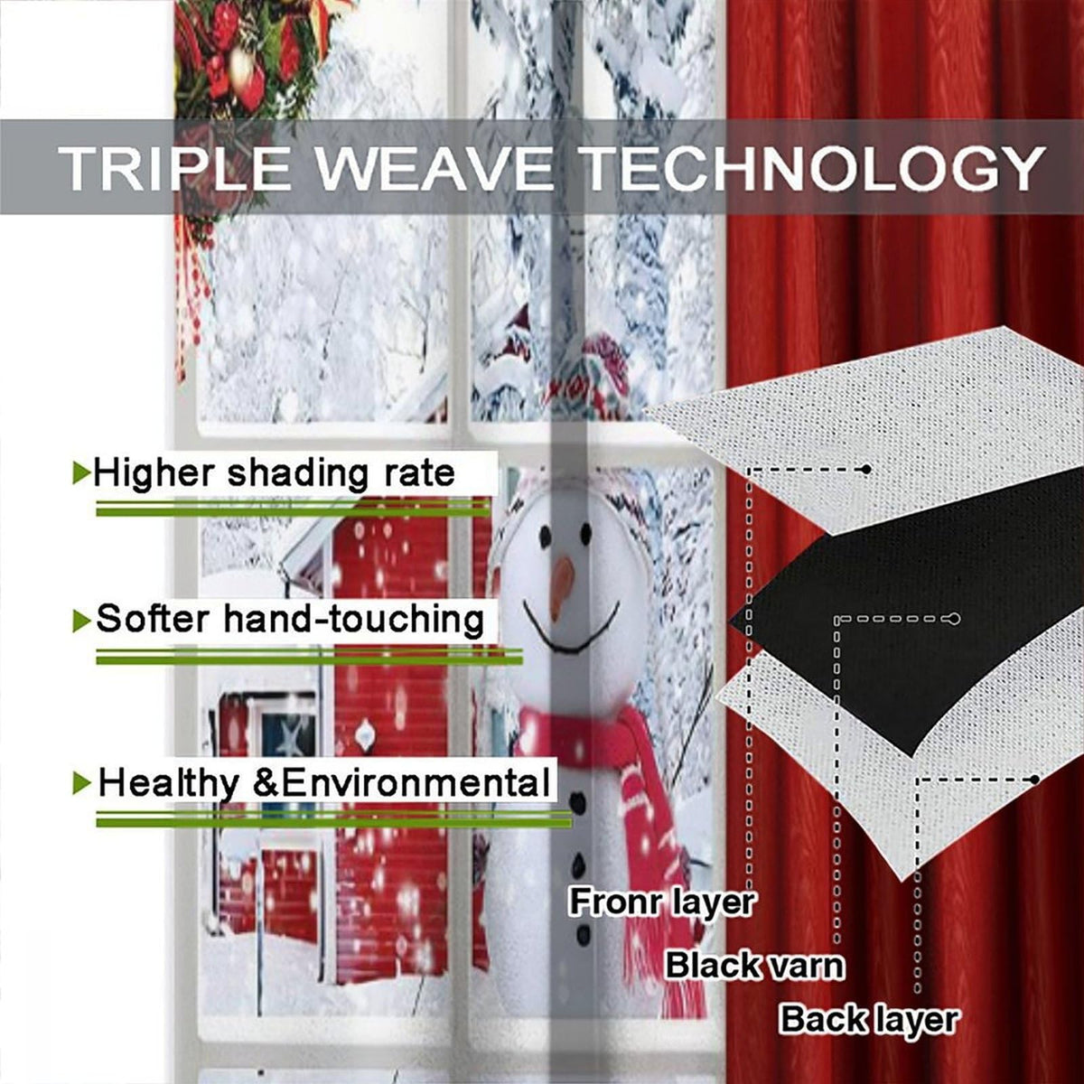 FengMingRui Merry Christmas Curtains Winter Festival Snowman Christmas Tree New Year Christmas Window Treatment Bedroom Living Room Decoration Blackout Decor Window Drapes 52" W X 84" L