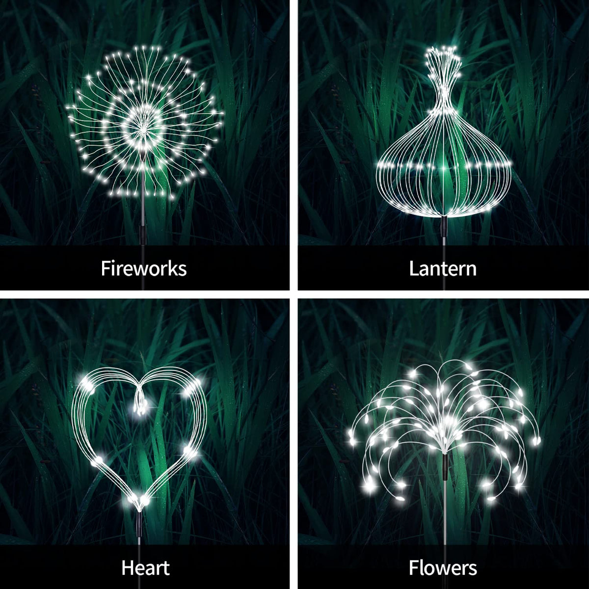Maleyt Solar Garden Lights, Outdoor Firework Lights, 5 Pack 120 LED Decorative Stake with Remote, 8 Modes DIY Landscape Light Waterproof Lamps for Walkway Pathway Backyard Lawn (White)