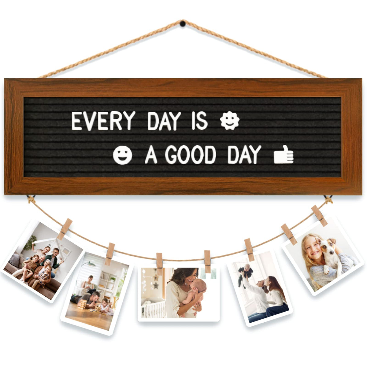 CJIAWYS Picture Frames Collage Photo Hanging Display, Felt Letter Board with 340 Letters and 15 Clips, Picture Board Rustic Frames for Wall Dorm Room Decor Christmas Holiday Birthday Party Present