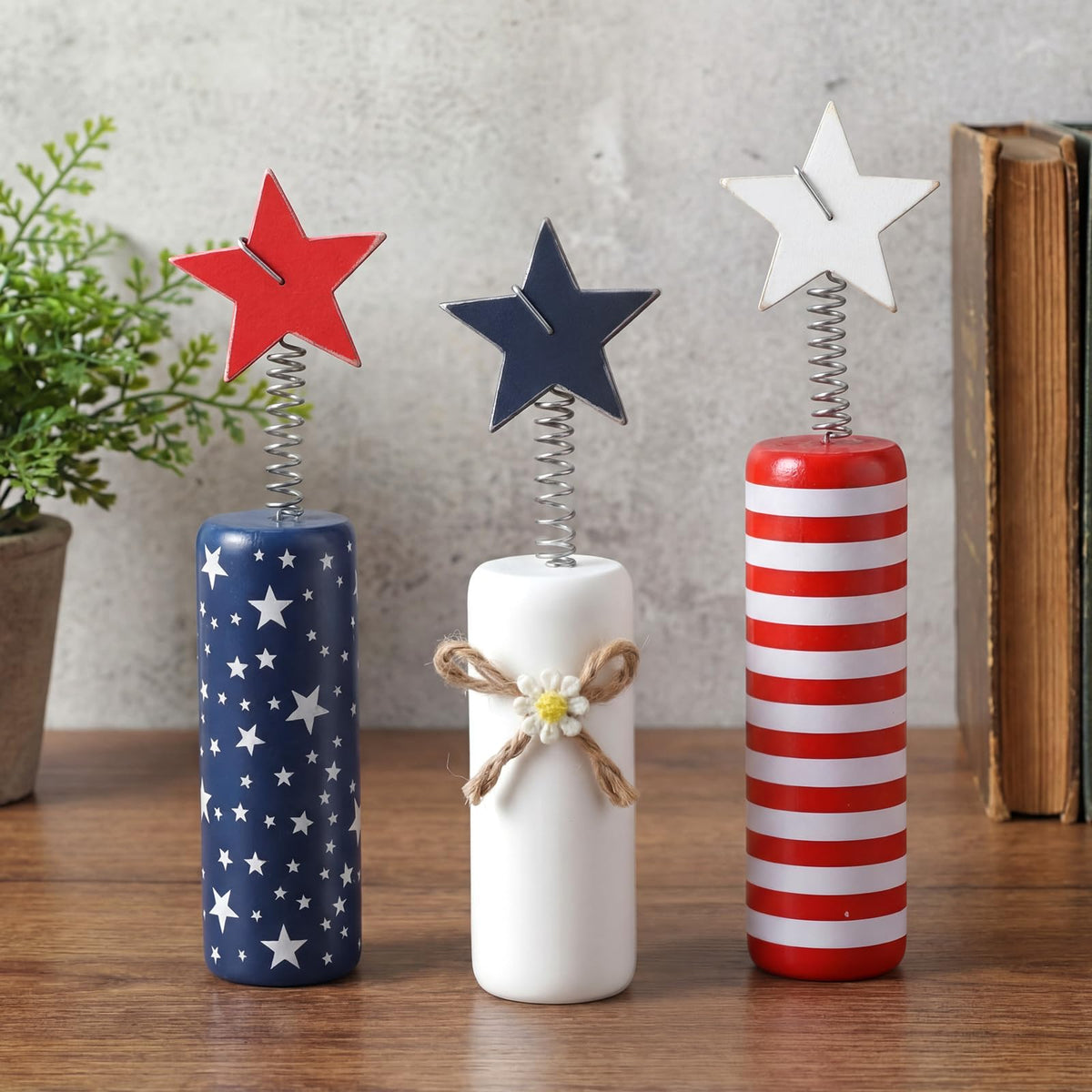 Qunclay 3 Pcs 4th of July Table Decor Firework Tiered Tray Decor Patriotic Memorial Day Table Centerpieces Red White Blue Wood Stars 250th Anniversary Rustic Farmhouse Decoration for Independence Day