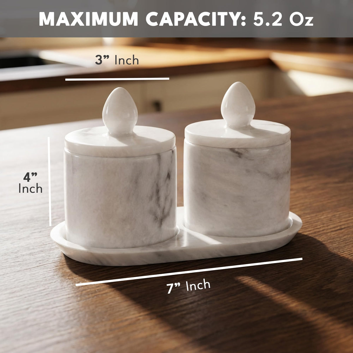 Marble Salt Cellar with Lid and tray 4 Inch White Handmade Salt Container, Set of 2 Seasoning Jars, Spice Storage Containers for Kitchen Countertop, Sugar Bowl