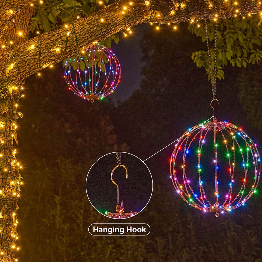 Lightshare 10IN 48LED Light Ball Yard Decoration Pathway Lights Sphere Light with Fold Flat Metal Frame Indoor Outdoor Waterproof Garden Lights, Plug in