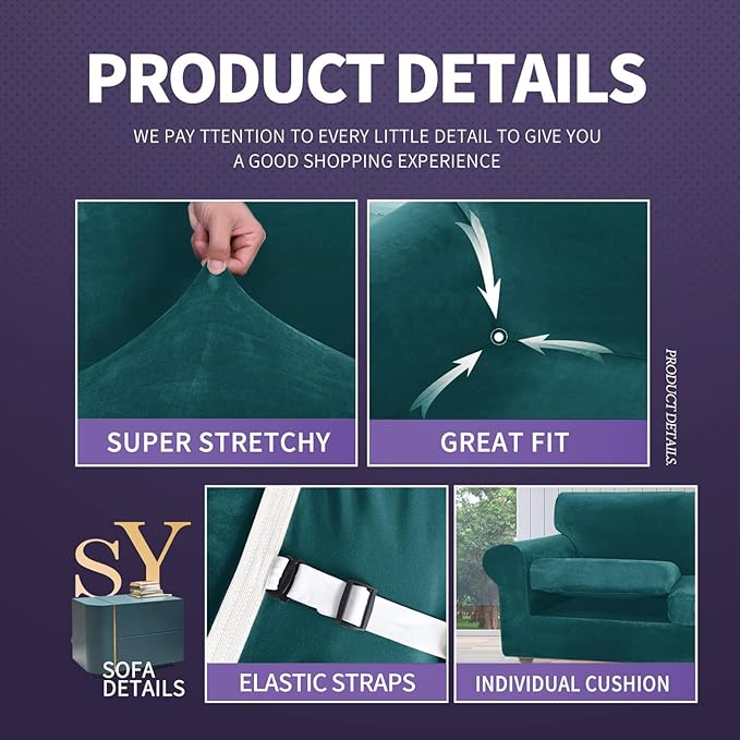 ZNSAYOTX Oversized Velvet 3 Piece Couch Cover