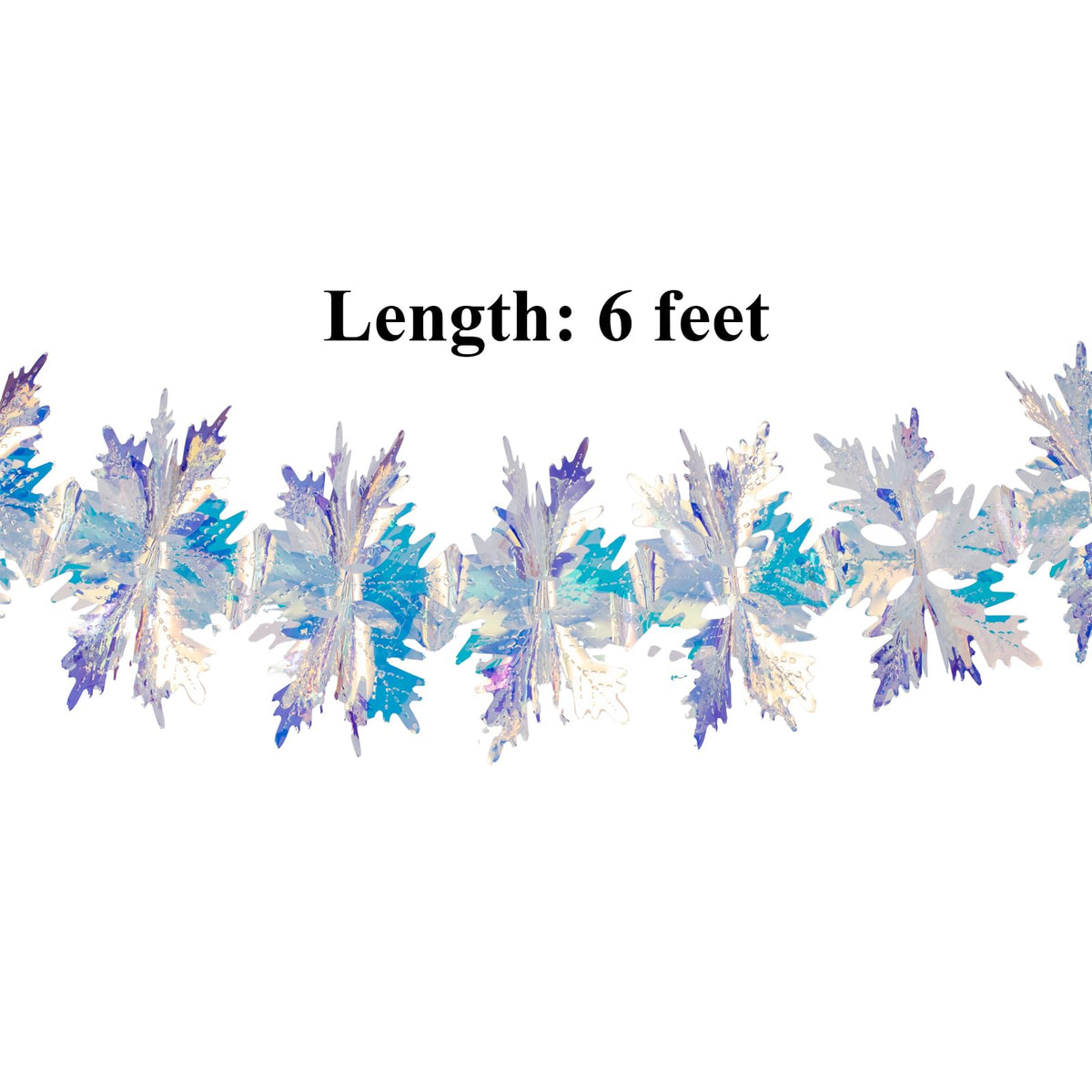 6ft Long Iridescent Snowflake Hanging Decorations Garland, Roll Shiny Foil Metallic Banner Ornaments for Christmas, Frozen Theme Party, Birthday, Wedding, Fairy Princess Rainbow Show Decoration