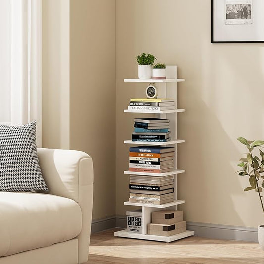 TUTOTAK Narrow Bookshelf, 6-Tier Bookcase, Spine Book Shelf