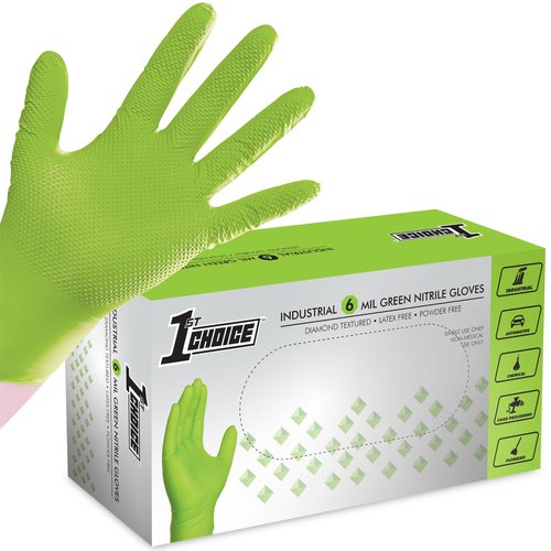 1st Choice Green Nitrile Gloves, Disposable Latex Free, 100 Count, Large