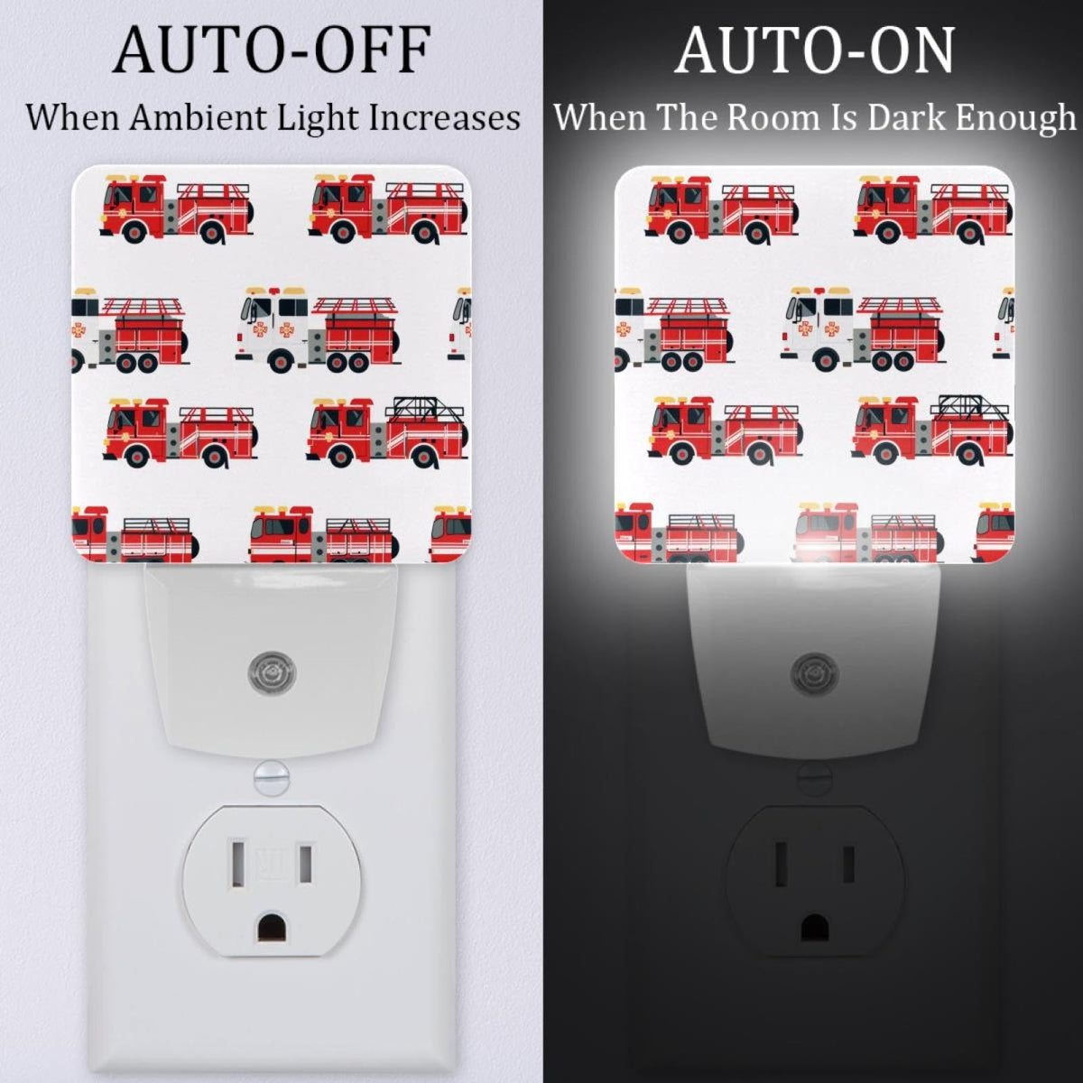 NEWzone Red Fire Truck Night Light Plug into Wall with Dusk to Dawn Light Sensors, Warm Nightlights for Bedroom, Bathroom, Hallway, Kitchen, Gifts Ideal for Girls Boys