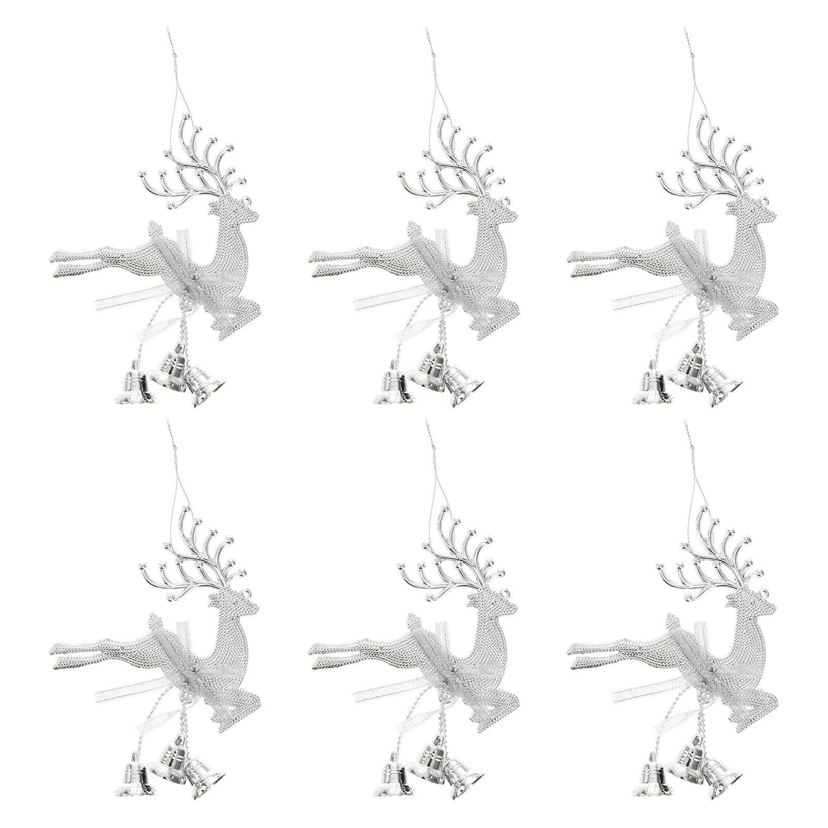 STOBOK Christmas Tree Bell Ornaments Xmas Bell Hollow Reindeer Hanging Decorations Wall Fireplace Window Hanging Christmas Party Supplies 6pcs (Silver)