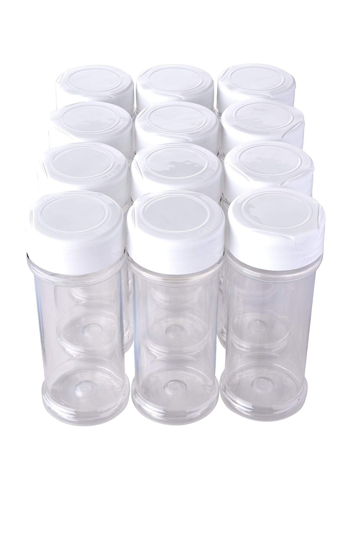 12 Pack of 6 Oz. Empty Clear Plastic Spice Bottles with White Sprinkle Top Lids For Storing and Dispensing Salt, Sweeteners and Spices - Food-Grade Spice Jars for Kitchen and Home Spice Organization