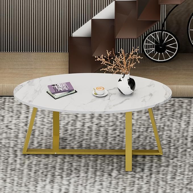 Wolawu Coffee Table White Faux Marble Coffee Table
