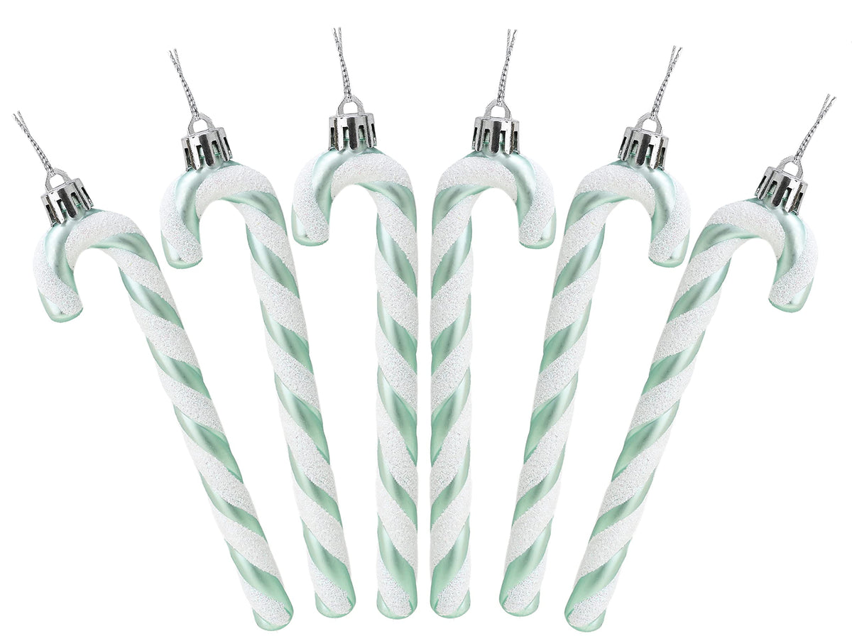 Christmas Concepts® Pack of 6-13cm Glitter Candy Cane Christmas Tree Decorations/Ornaments (Mint Green)