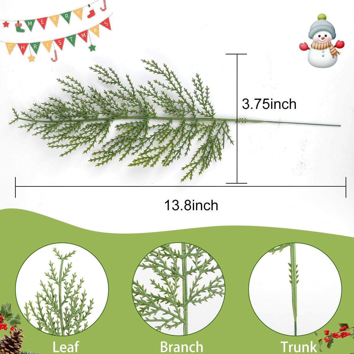 Hananona Artificial Pine Branches,40 Pcs Christmas Faux Cedar Stems, Artificial Faux Cedar Branches, Fake Christmas Greenery Pine Picks for Wreath Craft DIY Home Kitchen Decorations (40, Green)