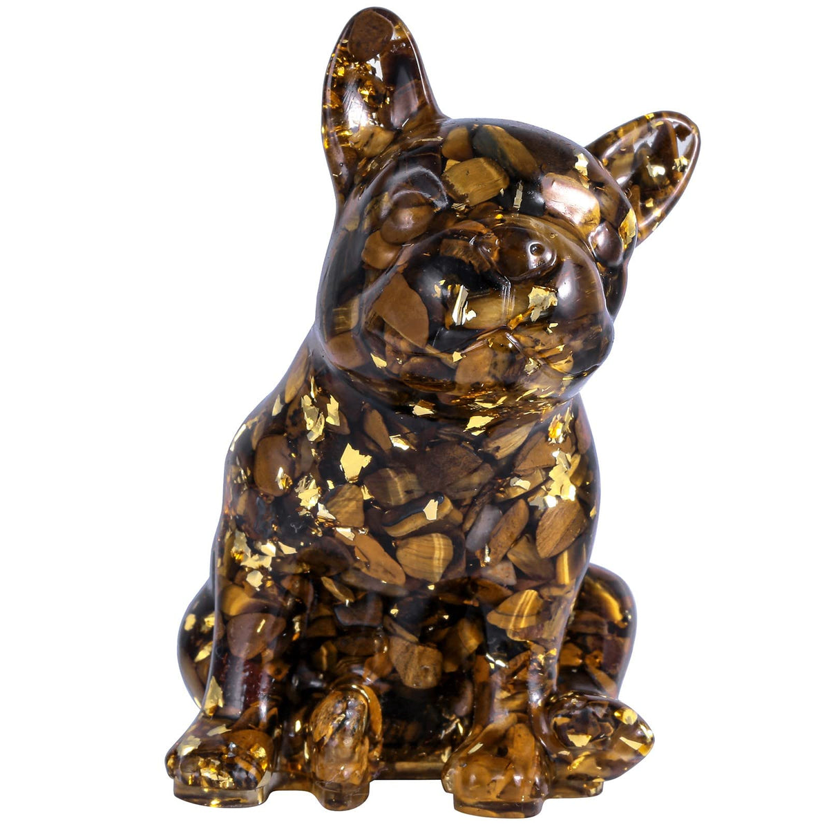SUNYIK Resin Crystal Stone French Bulldog Statue, Reiki Healing Stone Animal Figurines Decor for Home Office Desk Tabletop, Tiger's Eye