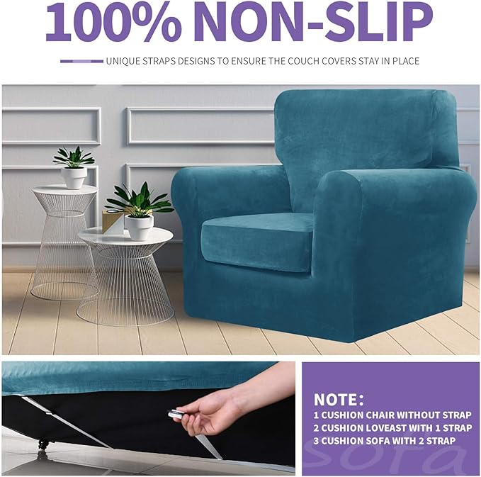 ZNSAYOTX Oversized Velvet Couch Cover 4 Piece Stretch Sofa Covers