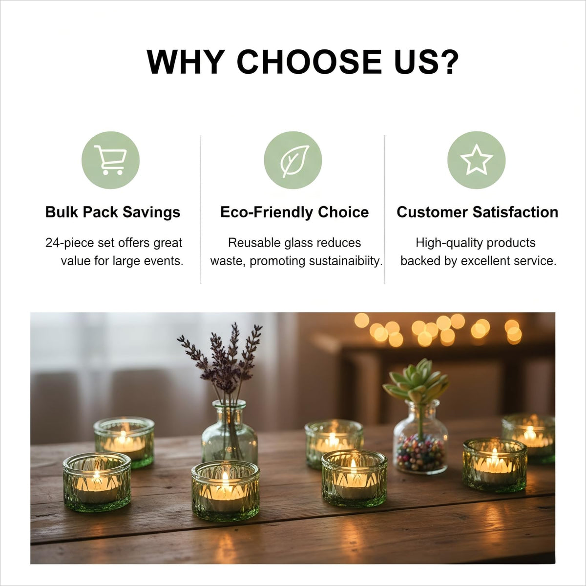 DEVI Green Tea Lights Candle Holders 24 Pcs for Wedding Decorations, Glass Votive Candle Holder, Wedding Table Centerpieces, Retro Party Decorations