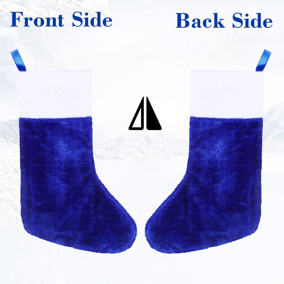 CCINEE Blue Christmas Stockings, 6pcs 18 Inches Tall Blue Design with Plush Cuff Classic Large Stocking Decorations for Xmas Festive Gifts Home Fireplace Decor